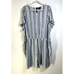 Lane Bryant Blue Nautical Striped Linen Blend Romper Pockets Lagenlook Size 22